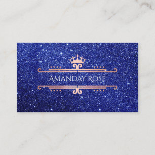Royal Brand Name Rose White Blue Navy Glitter Business Card