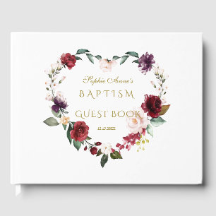 Royal Burgundy Blush Flowers Navy Blue Baptism Guest Book