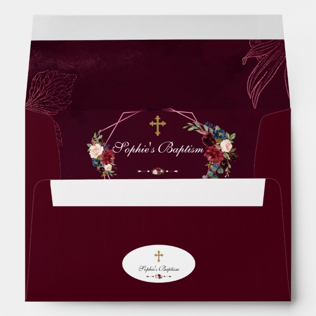 Royal Burgundy Floral Geometric Baptism Envelope (Back (Bottom))
