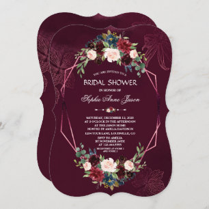 Royal Burgundy Floral Geometric Bridal Shower Invitation