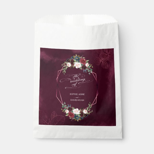 Royal Burgundy Floral Geometric Wedding Favour Bag (Front)