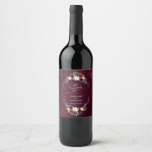 Royal Burgundy Floral Geometric Wedding Wine Label