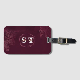Royal Burgundy Floral Letter Geometric Monogram Luggage Tag