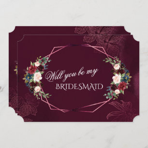 Royal Burgundy Floral Will You Be My Bridesmaid Invitation