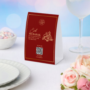 Royal Burgundy & Gold Eid Mubarak Table Tent Sign