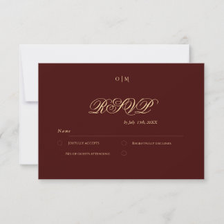Royal Burgundy Gold Elegant Wedding RSVP Card