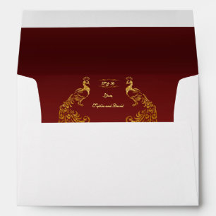 Royal Burgundy Gold Peacock Wedding Envelopes