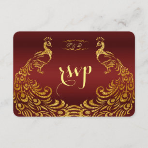 Royal Burgundy Gold Peacock Wedding RSVP