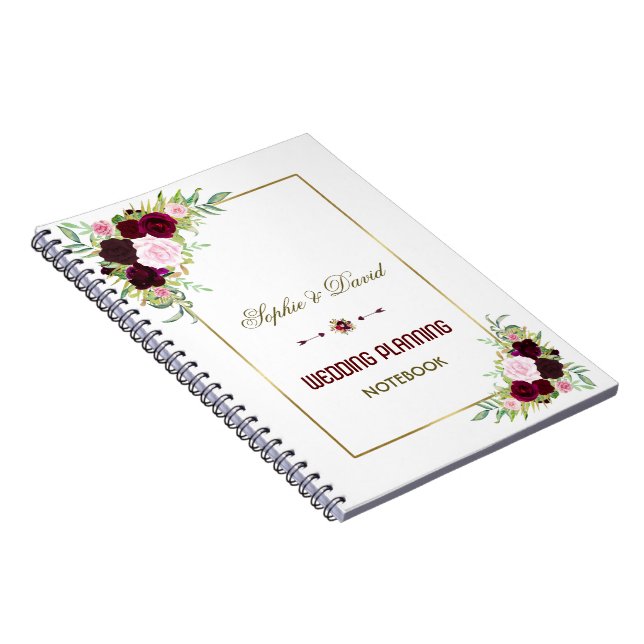 Royal Burgundy Marsala Floral Wedding Planner Notebook (Right Side)