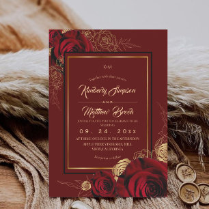 Royal Burgundy Roses Boho Wedding Invitation