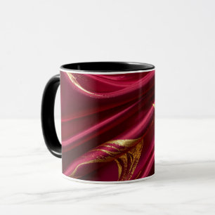 Royal Burgundy Silk & Gold Waves Luxury MUG