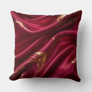Royal Burgundy Silk & Gold Waves Luxury Pillow