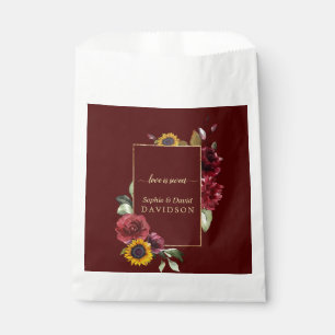 Royal Burgundy Sunflower Gold Wedding Favour Bag