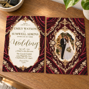 Royal Burgundy Velvet Baroque Wedding Invitation