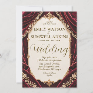 Royal Burgundy Velvet Baroque Wedding Invitation