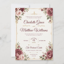 Royal Burgundy Watercolor Floral Wedding Invitatio