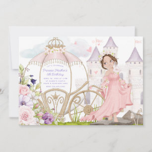 Royal Carriage Brunette Princess Birthday Invitation