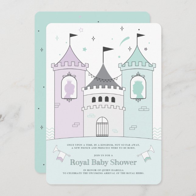 Royal Castle Boy Girl Twins Baby Shower Invitation (Front/Back)