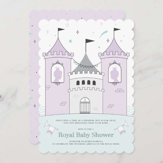 Royal Castle Girl Twins Baby Shower Invitation (Front/Back)