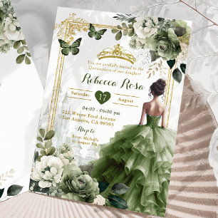 Royal Castle Princess Sage Green Princess 15 Años Invitation