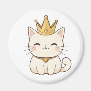 Royal Cat with Golden Crown Kawaii Design Magnet