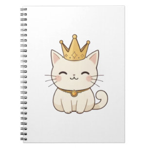 Royal Cat with Golden Crown Kawaii Design Notebook
