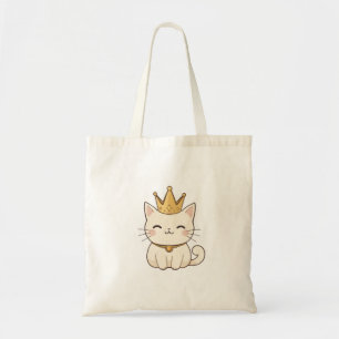 Royal Cat with Golden Crown Kawaii Design Tote Bag