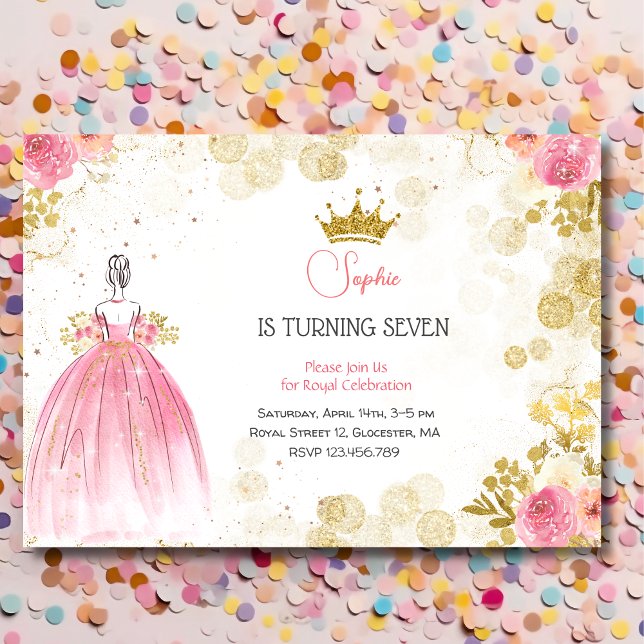 Royal celebration pink princess birthday invitation (Creator Uploaded)