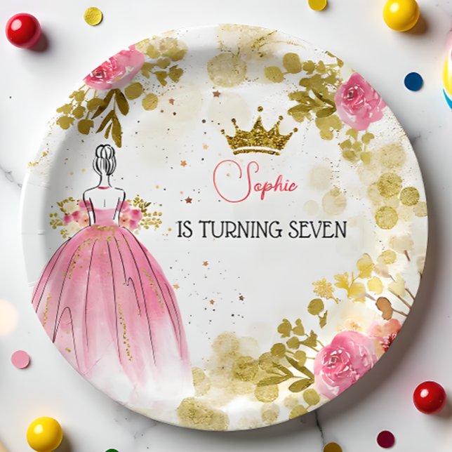 Royal celebration pink princess birthday paper plate (Creator Uploaded)