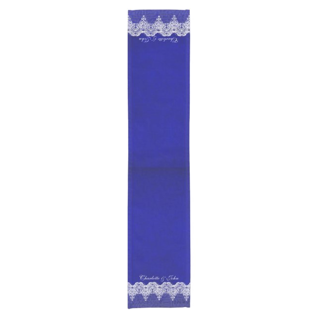 Royal Chic Blue Lace Personalised Table Runner (Front)