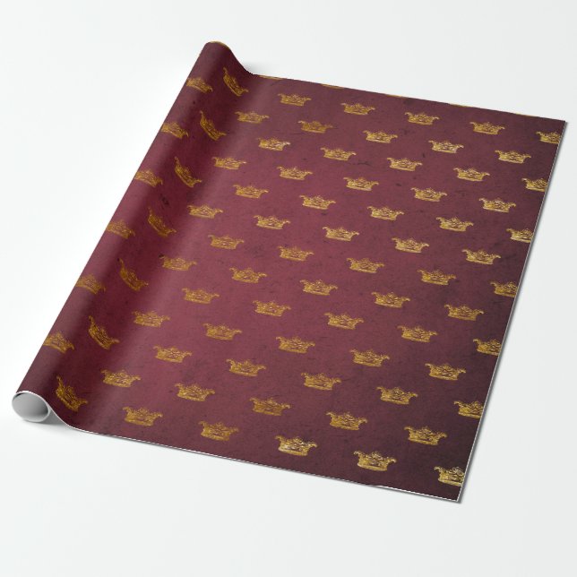 Royal Chic Golden Red Velvet Crown Princess Wrapping Paper (Unrolled)