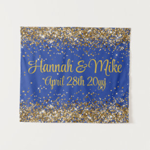 Royal Cobalt Blue & Gold Wedding Photo Booth Prop Tapestry