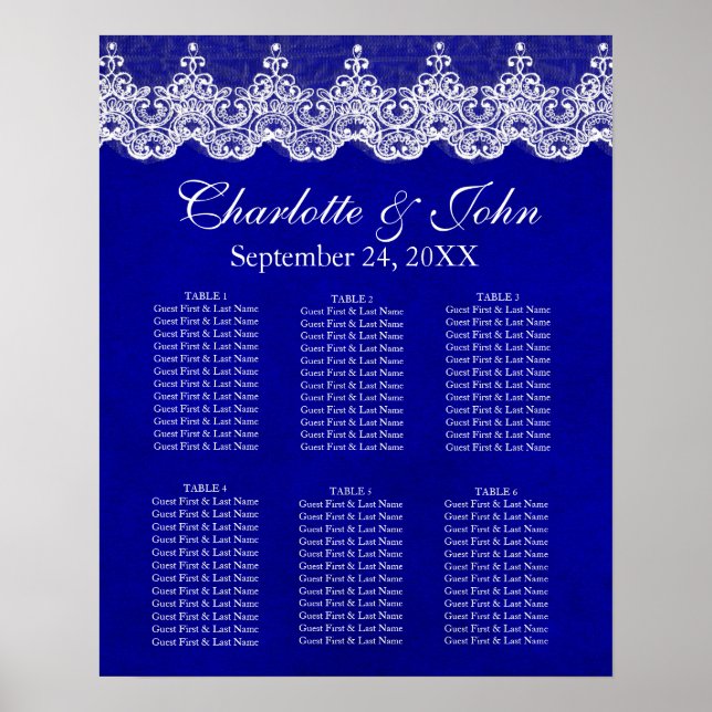 Royal Cobalt Lace Seating Chart Poste (Front)