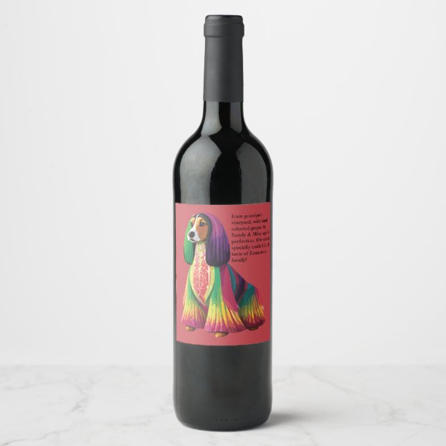 Royal & Colourful Afghan Hound Wine Label (Front)