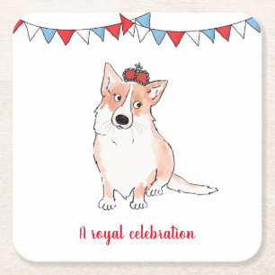 Royal corgi Platinum Jubilee square paper coaster