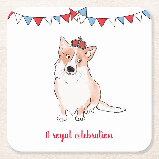 Royal corgi square paper coaster (Front)