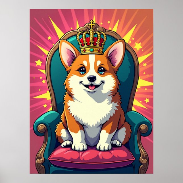 Royal Corgi with Crown – Funny Pop Art Poster (Front)