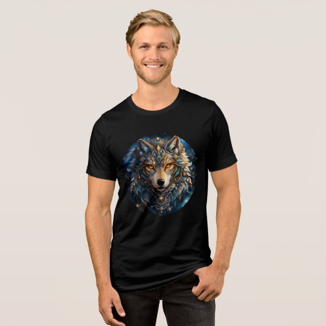 Royal Cosmic Wolf in Ornate Armor Tri-Blend Shirt (Front Full)
