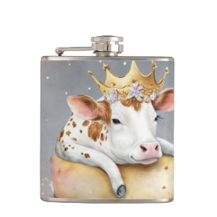 Royal Cow Dreaming on Cheese Throne                Hip Flask