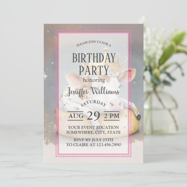 Royal Cow Dreaming on Cheese Throne                Invitation (Standing Front)