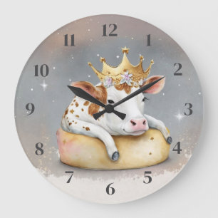 Royal Cow Dreaming on Cheese Throne Large Clock