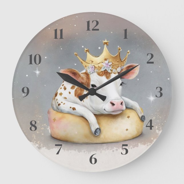 Royal Cow Dreaming on Cheese Throne                Large Clock (Front)
