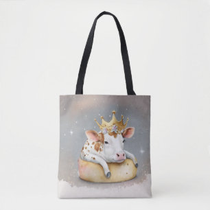 Royal Cow Dreaming on Cheese Throne Tote Bag