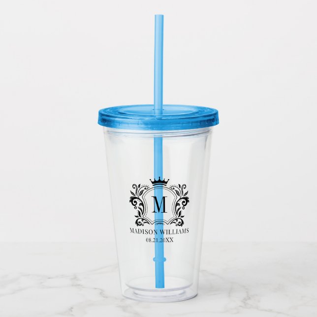 Royal Crest Crown Scrolls Monogram Acrylic Tumbler (Front)