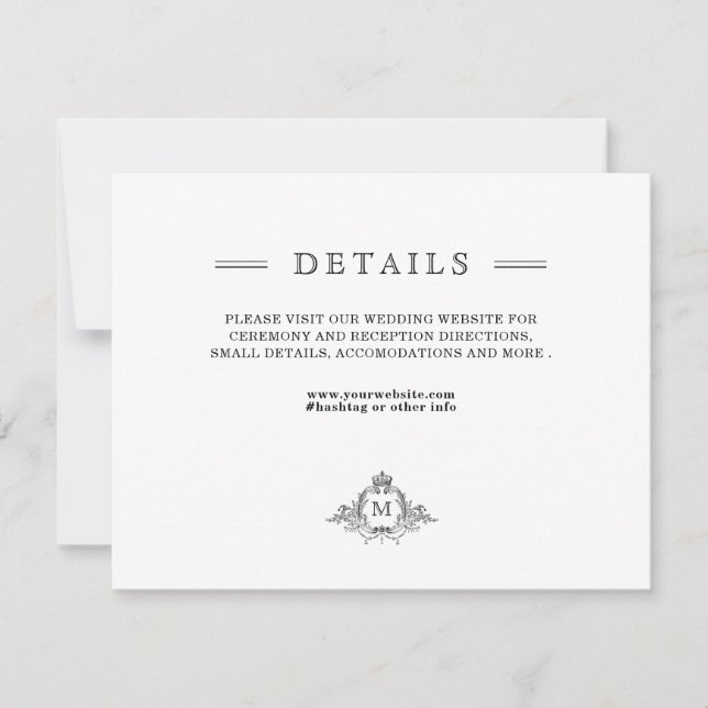 Royal Crest Elegant Wreath Monogram Enclosure Card (Front)