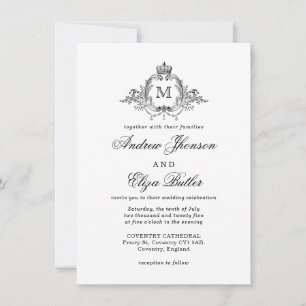 Royal Crest Elegant Wreath Monogram Wedding  Invitation