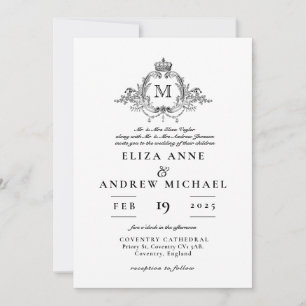 Royal Crest Elegant Wreath Monogram Wedding  Invitation