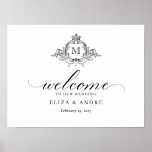 Royal Crest Elegant Wreath Monogram Wedding  Poster