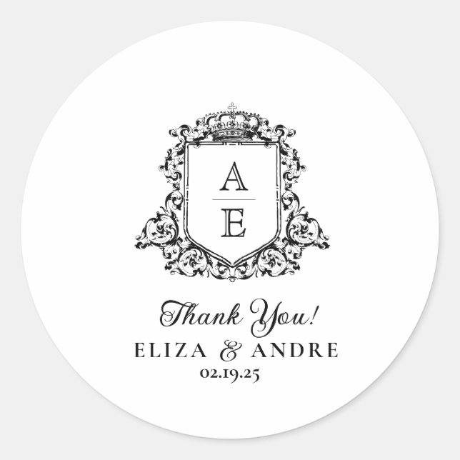 Royal Crest Emblem Monogram Classic Round Sticker (Front)