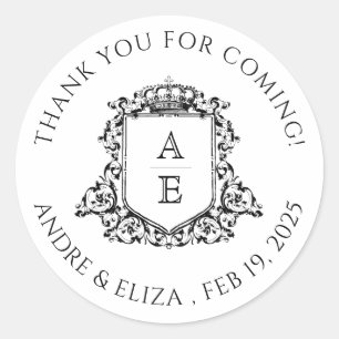 Royal Crest Emblem Monogram  Classic Round Sticker